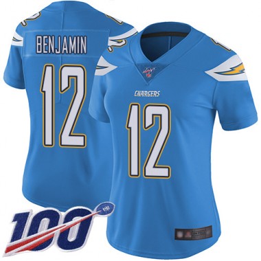 Los Angeles Chargers NFL Football Travis Benjamin Electric Blue Jersey Women Limited 12 Alternate 100th Season Vapor Untouchable